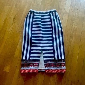 Lined Pencil skirt with navy blue stripe.